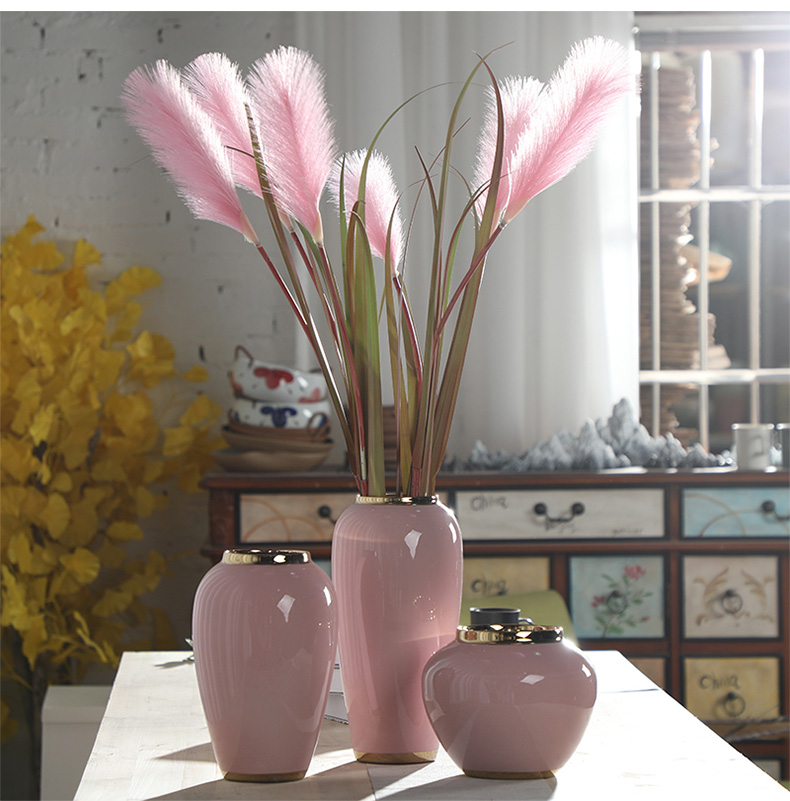 Nordic ins furnishing articles pink ceramic vase dandelion flower arrangement sitting room decoration is contracted and I household adornment