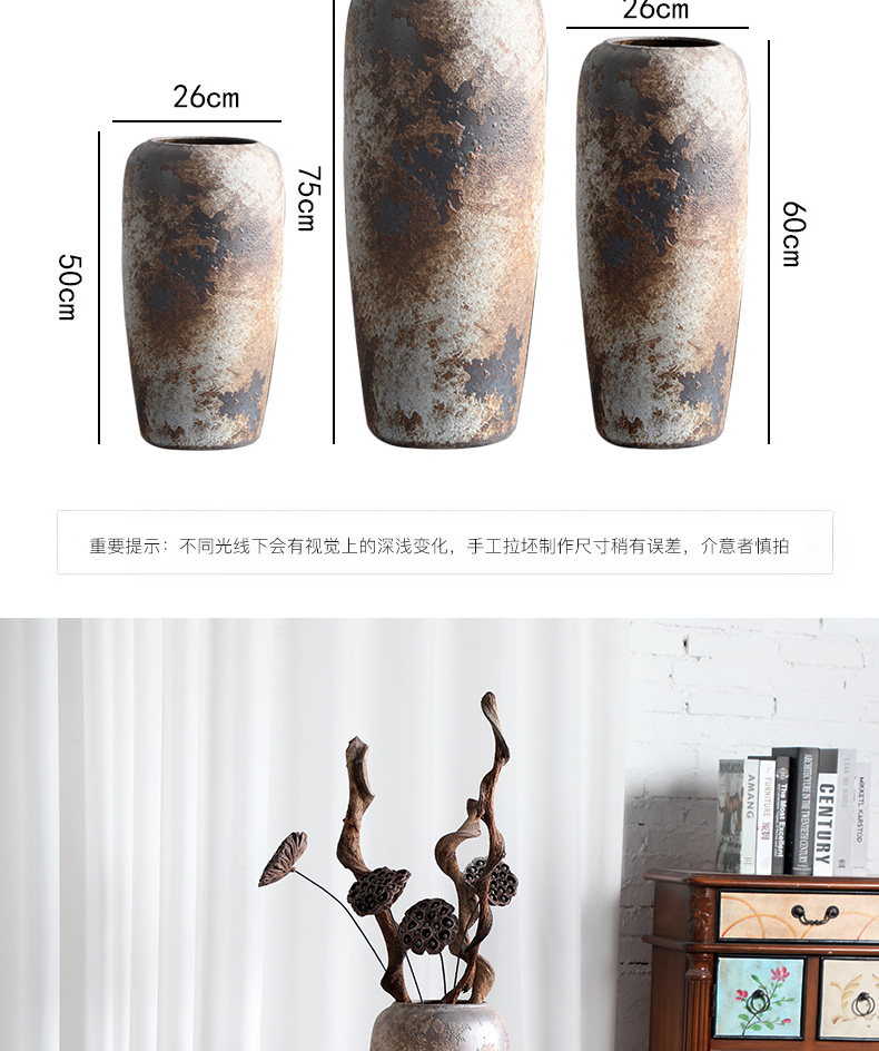 Super - large jingdezhen ground vase Chinese style restoring ancient ways is plugged into the dried coarse pottery sitting room hotel villa do old ceramic furnishing articles