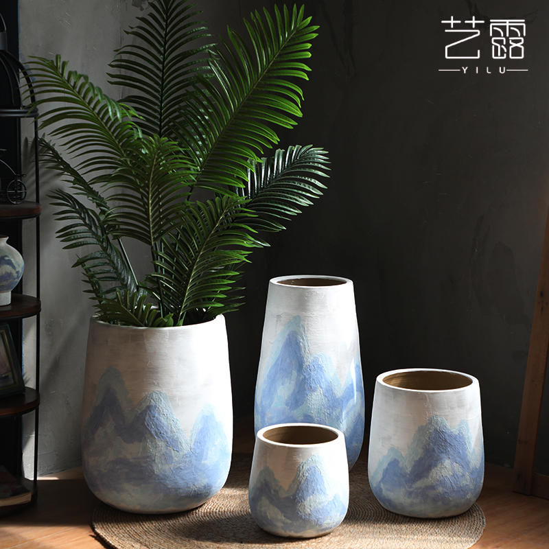 Jingdezhen ceramic Nordic green plant of large diameter flowerpot land contracted flowers villa hotel decoration flower arranging furnishing articles