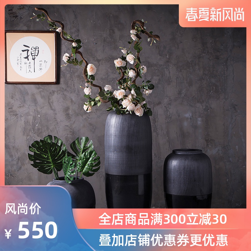 Jingdezhen modern landing big vases, ceramic flower pot courtyard garden pottery urn contracted sitting room decorated black furnishing articles