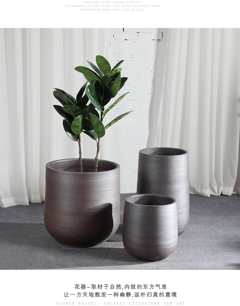 Green plant in northern black ceramic vase flowerpot I and contracted indoor plant decoration cylinder hydroponic POTS of large diameter