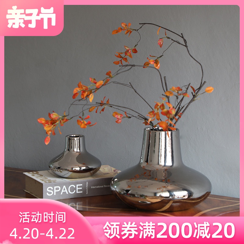 Nordic contracted table light silver ceramic vase furnishing articles hotel board room sitting room key-2 luxury flower arranging flower decorations