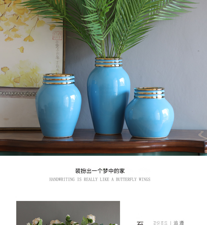 Light the key-2 luxury of modern ceramic vase furnishing articles Nordic new Chinese style flower arranging jingdezhen ceramic big blue vase household living room