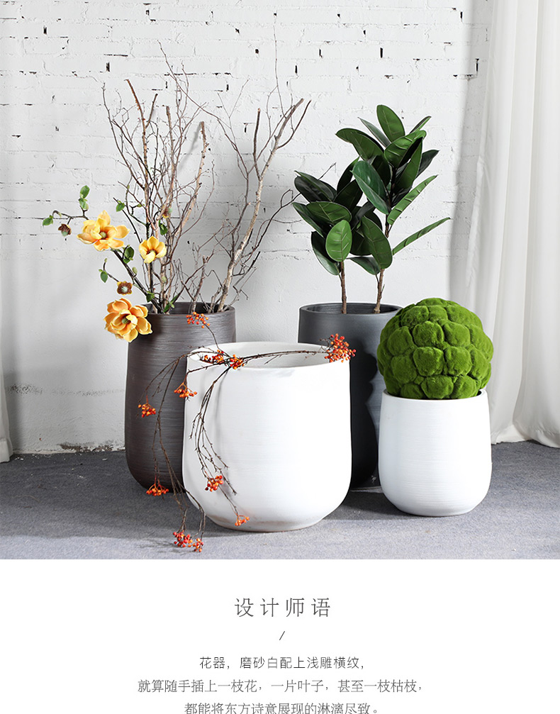 Green plant in northern black ceramic vase flowerpot I and contracted indoor plant decoration cylinder hydroponic POTS of large diameter