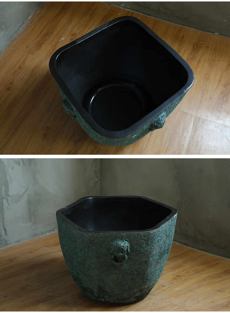 Ceramic antique VAT coarse pottery hand round the altar tank big flowerpot tank floor vase furnishing articles courtyard garden