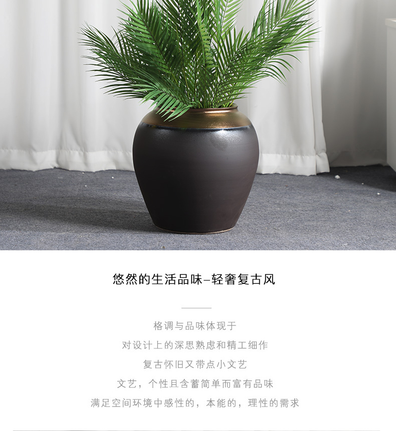 Ceramic light of large vase key-2 luxury black gold furnishing articles dried flower arranging flowers home decoration of Chinese style porch is decorated living room