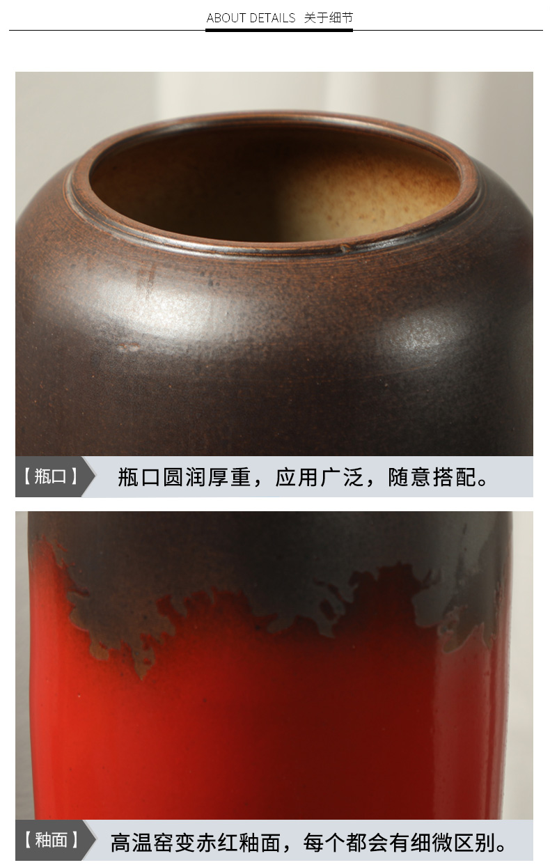 Jingdezhen ceramic vase landing big red Chinese red dried flower vases, sitting room of I and contracted style flower arrangement furnishing articles