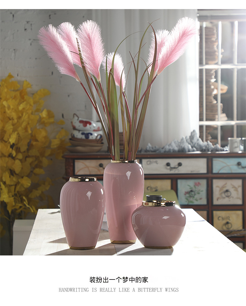 Nordic ins furnishing articles pink ceramic vase dandelion flower arrangement sitting room decoration is contracted and I household adornment