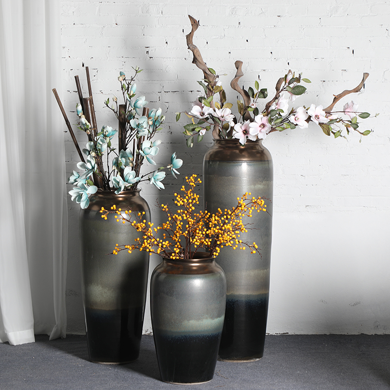 Light European - style key-2 luxury furnishing articles sitting room of large vase flower arranging I and contracted emerald green checking pottery hotel decoration