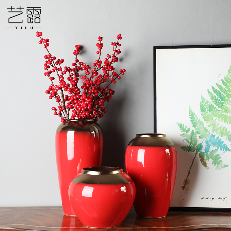 Up Phnom penh light key-2 luxury modern jingdezhen ceramic vase furnishing articles mesa of new Chinese style living room red flower arrangement suits for