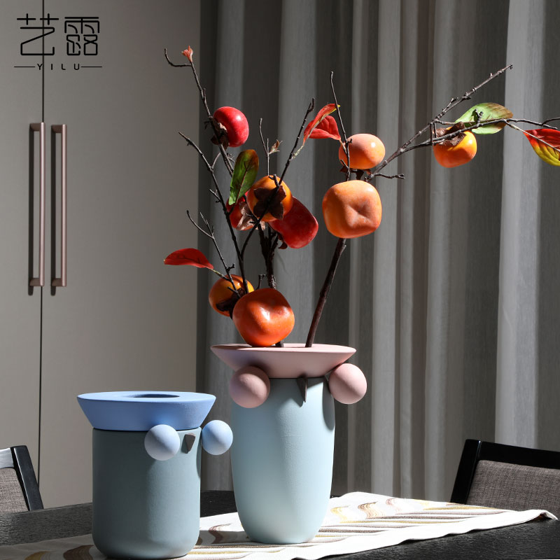 The owl flower implement morandi Scandinavian minimalist geometric color ceramic vase household ins between example soft furnishing articles