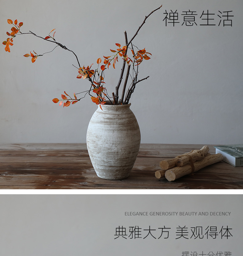 Literary retro manual coarse TaoHua device wabi-sabi clay earthenware dried flower vase hand made Japanese teahouse zen flowerpot