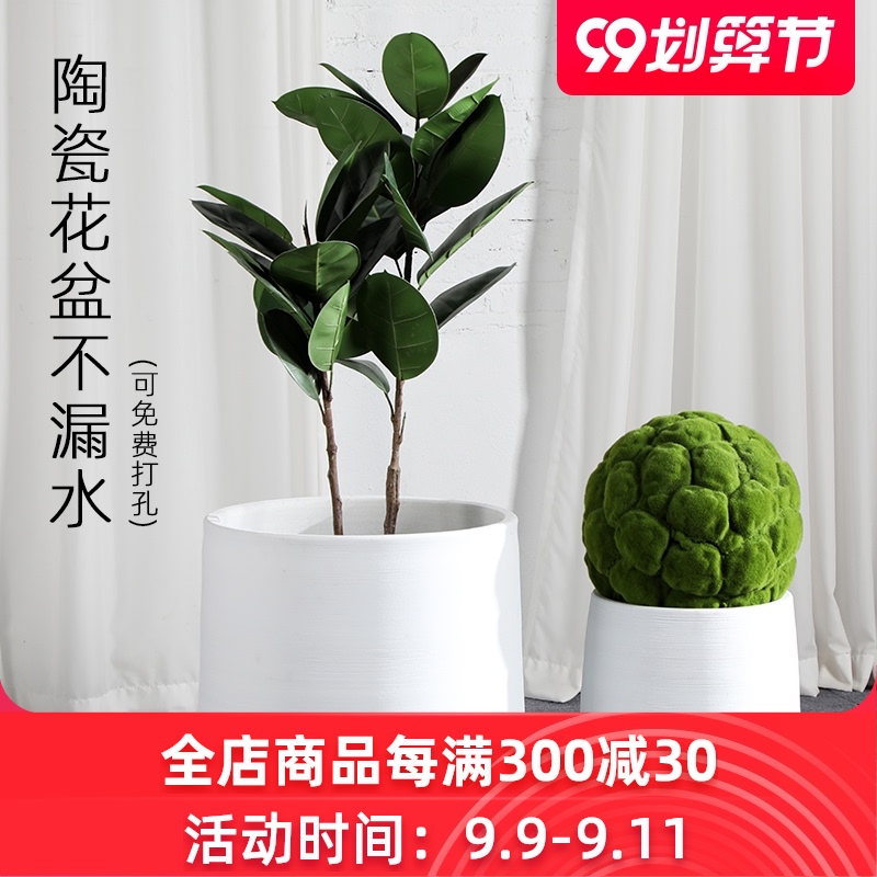 Green plant in northern black ceramic vase flowerpot I and contracted indoor plant decoration cylinder hydroponic POTS of large diameter