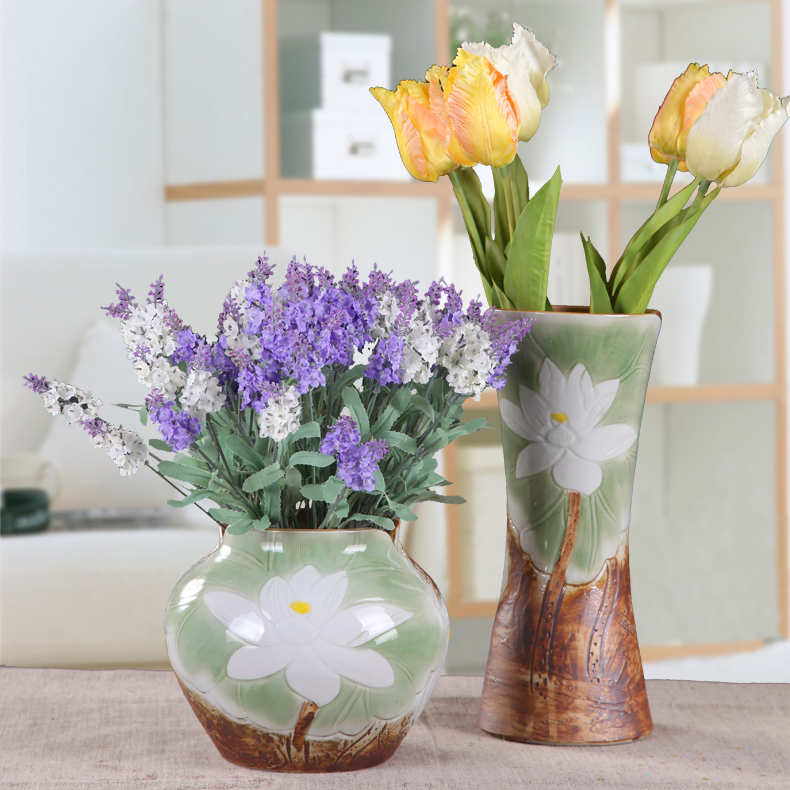 Checking out ceramic vase three - piece flowers, dried flowers, flower I and contracted new sitting room of Chinese style household soft outfit furnishing articles