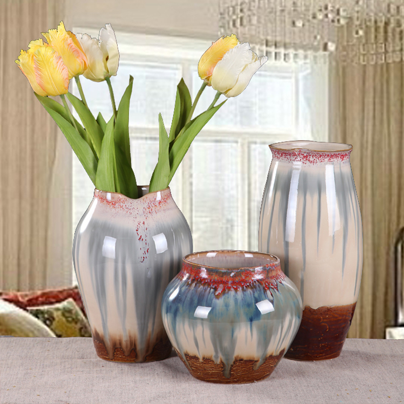Jingdezhen ceramic vase household act the role ofing is tasted ceramic craft flower implement I and contracted Europe type three - piece vase