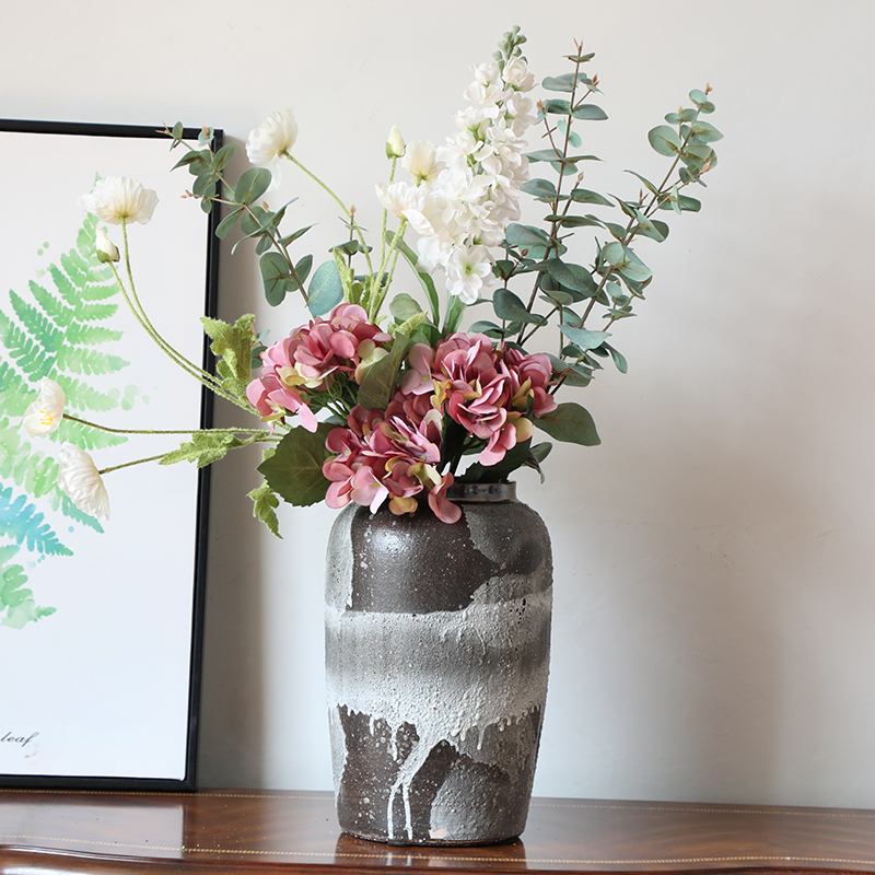 Boreal Europe style ins decorative porcelain vase coarse pottery flower arranging simulation floral decoration suit porch desktop furnishing articles