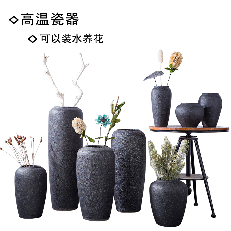 Jingdezhen ceramic black ground coarse pottery vases, I and contracted sitting room of dried flowers flower arrangement furnishing articles manually basin of restoring ancient ways