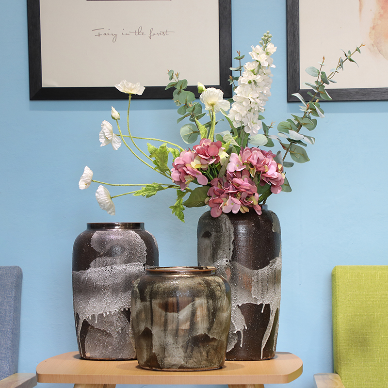 Boreal Europe style ins decorative porcelain vase coarse pottery flower arranging simulation floral decoration suit porch desktop furnishing articles