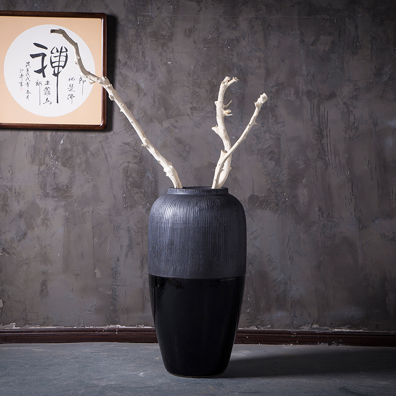 Jingdezhen modern landing big vases, ceramic flower pot courtyard garden pottery urn contracted sitting room decorated black furnishing articles