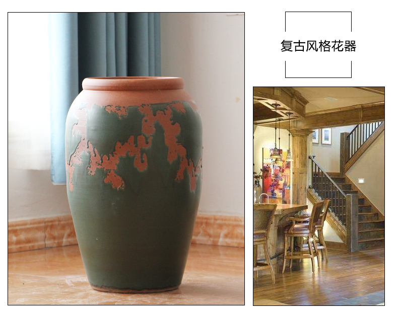 New Chinese style restoring ancient ways do old pottery ceramic flower pot sitting room porch flower arrangement of large coarse pottery vase combination furnishing articles