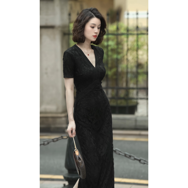 Cai Cai Jia [Venice Ball] Summer Original Waist-Cinching Slim-Fit Design Elegant Slimming Dress