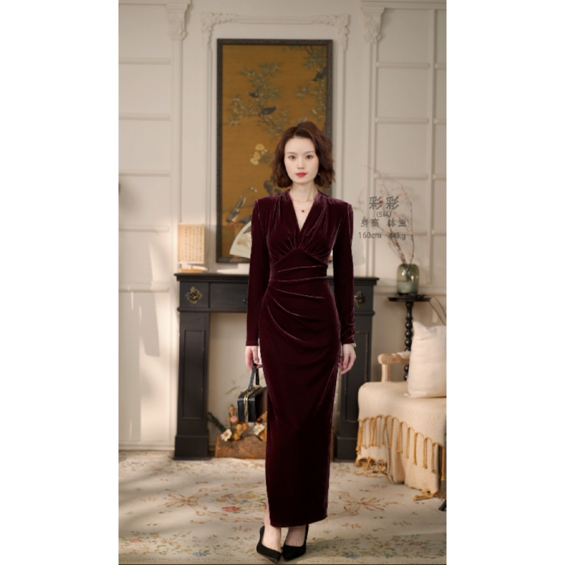 Cai Cai Jia【Heartbeat Moment】Winter Purple Vintage Style Design Slimming Dress That Covers Flaws and Is Elegant Cai Cai Jia【Heartbeat Moment】Winter Purple Vintage Style Design Slimming Dress That Covers Flaws and Is Elegant
