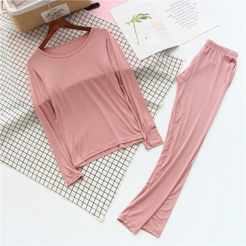 Spring and autumn modal heating clothes women's suits round neck autumn clothes sanitary pants tight inner wear bottoming winter thin section close-fitting