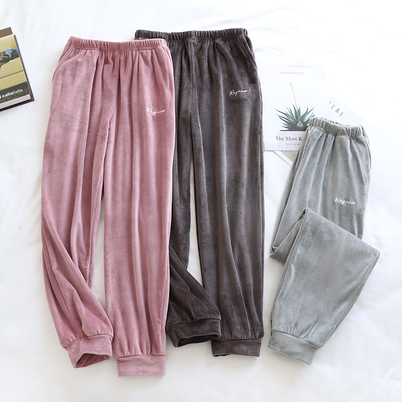 Good Fabric Autumn winter thin Coral Suede Couple Sleeping Pants Woman Winter Close-up Trousers Flannel Suede Home Pants Men
