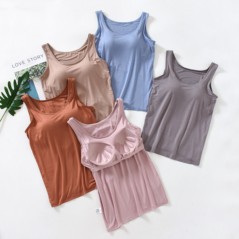 Vest with chest pad women can wear one-piece summer thin bottoming shirt modal sling white yoga top