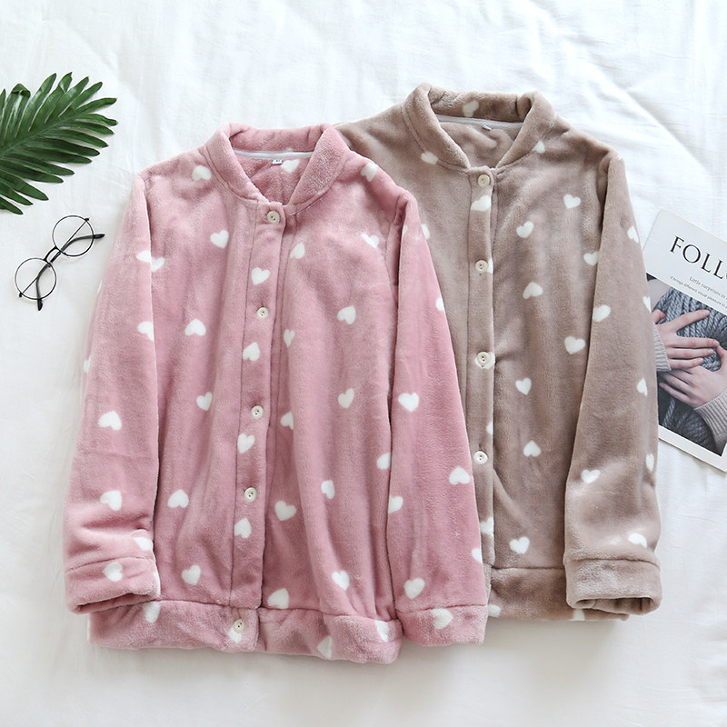 Coral Suede Pajamas Blouse Blouse Single Piece Thin LOVELY AUTUMN WINTER FLANNEL SUEDE HOME CLOTHING WITHOUT COLLAR-SHIRT WINTER