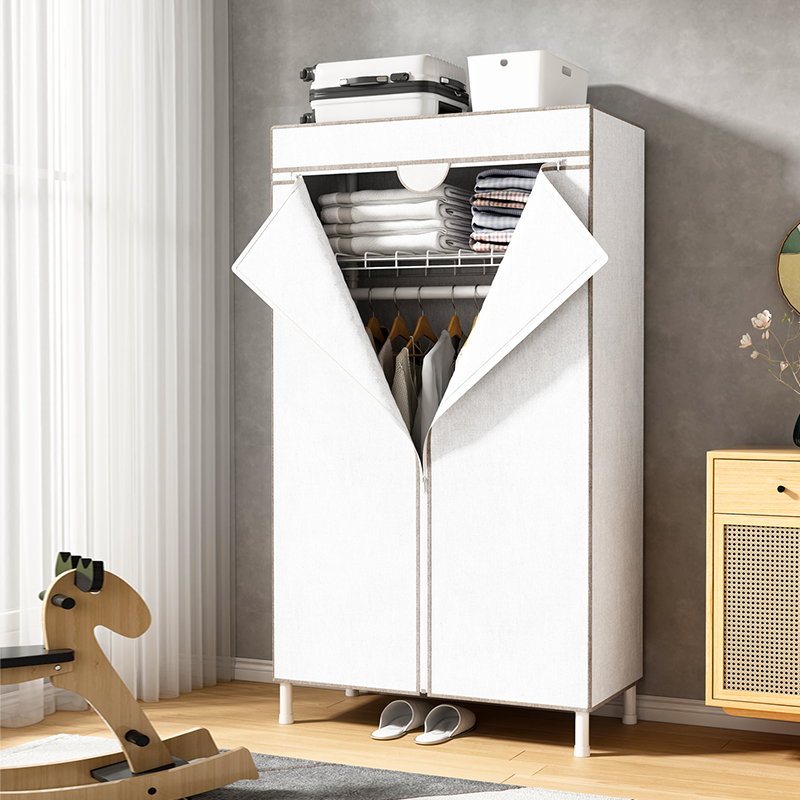 Cloth wardrobe full steel frame reinforced hot pin chart steel pipe free of installation folding small dorm room simple wardrobe rental room