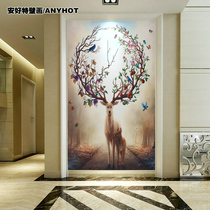 Nordic modern Nordic entrance wallpaper 3d three-dimensional entrance 5d non-woven hand-painted oil painting custom mural Elk