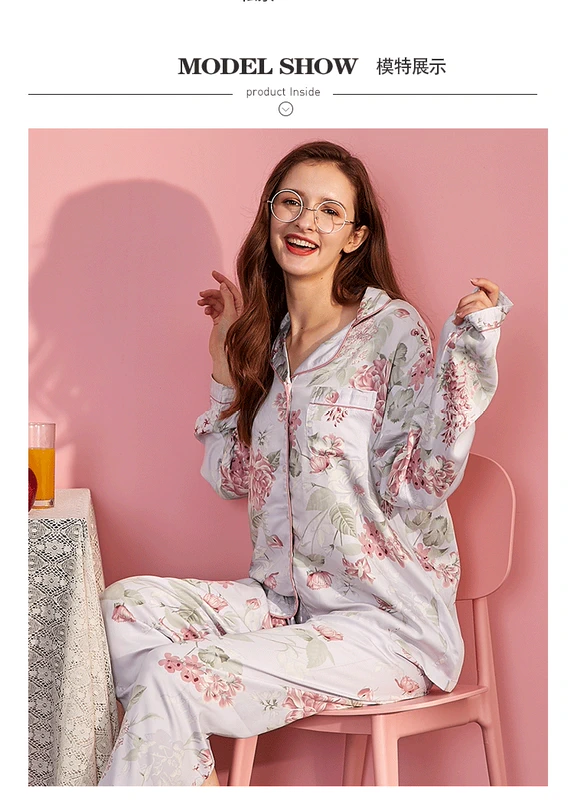 Bộ đồ ngủ của phụ nữ mùa xuân và mùa thu mới màu trắng in cotton cardigan dài tay đơn giản thu đông có thể mặc bên ngoài bộ đồ phục vụ tại nhà - Bên ngoài ăn mặc