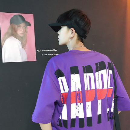 短袖t恤男学生嘻哈宽松街舞衣服ins超火的上衣