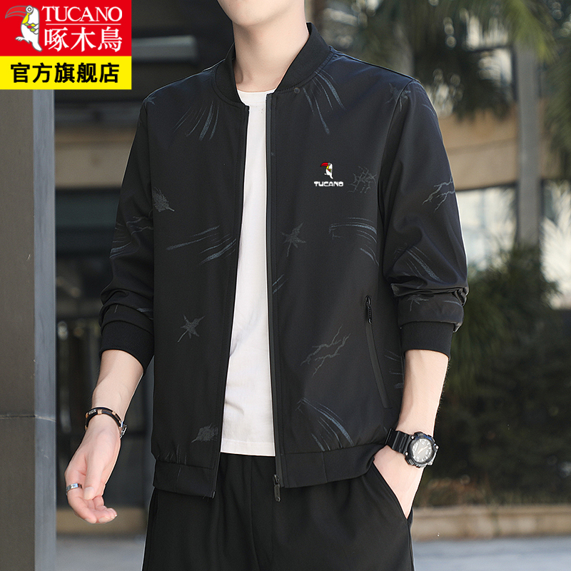 Woodpecker Men's Jacket Spring and Autumn New Casual Jacket Korean Style Fleece-Lined Versatile Youth Men's Trendy Jacket