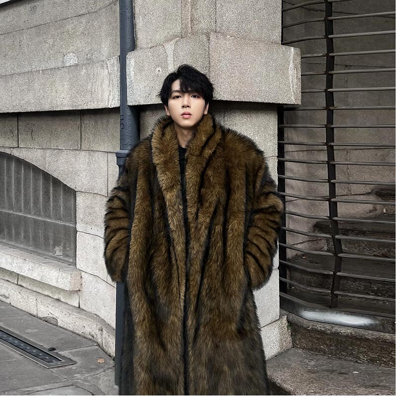 Winter Original Faux Fox Fur High-End Fashionable Niche Men's Fur Long Slavic Coat Jacket Cotton Clothing