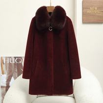 2023 new middle aged sheep cut velvet big coat female fox fur collar fur integrated mom clothing fur coat winter