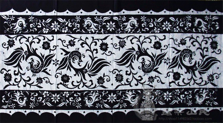 Miao Batik long tablecloth Batik painting mural Batik curtain Phoenix dance flying flowers 90*170cm