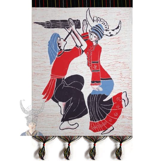 Miao people imitate batik paintings, ethnic minority-specific patterns, double-layer murals, Miao people Dai people 56*78cm