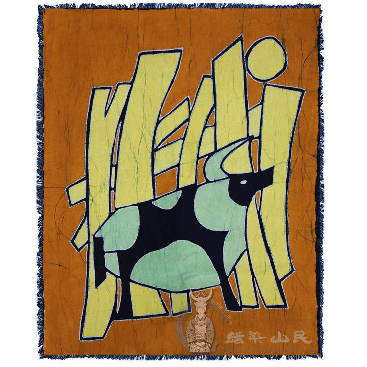 Guizhou tourist specials in pure handmade batik with heavy colorful wax dyeing and decoration painting abstract Bull 66 * 86cm