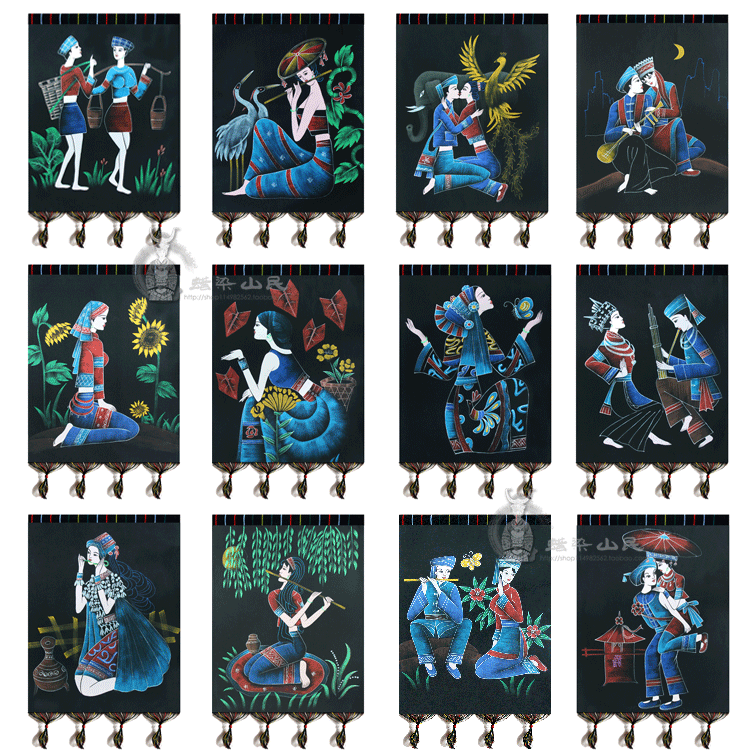 Guizhou Miao Yunnan Dai heavy color painting home decoration mural pure handmade craft gift decoration 54*82cm