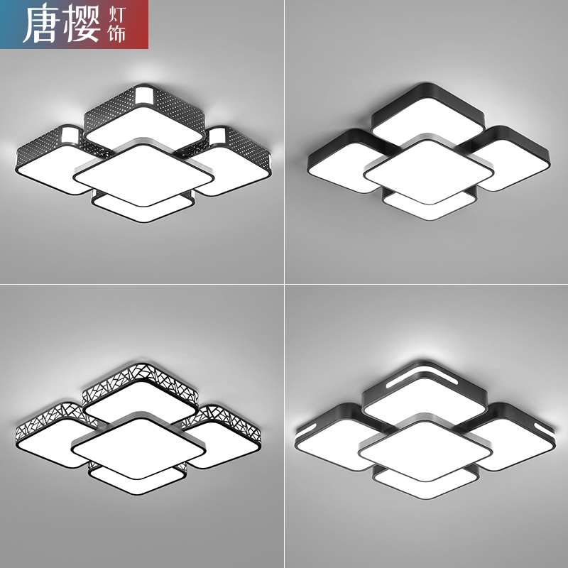 Lighting Square modern simple bedroom lights Dining room lights Personality led ceiling living room lights Black creative room