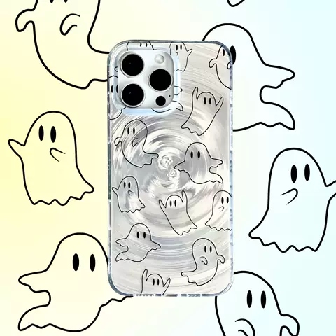 Cute Ghost Pattern IMD Soft Anti-Fall Phone Case for iPhone 17, 16, 15, 14, 13 and 12