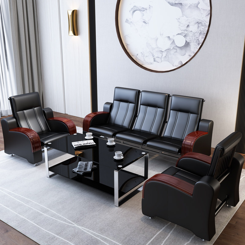 Office sofa coffee table business modern Chinese three-seat combination office reception hall reception sofa large