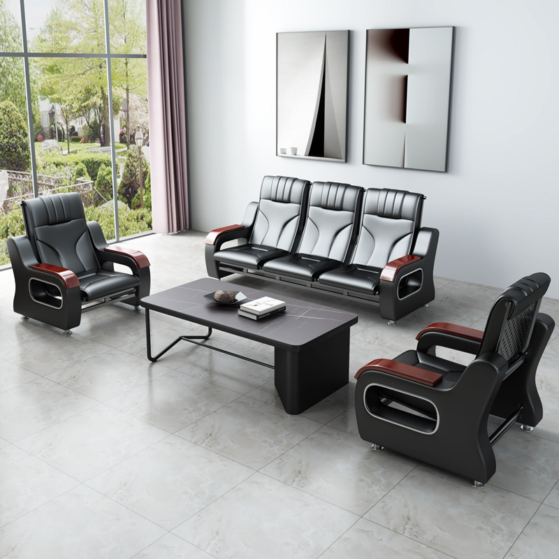 Office sofa coffee table combination modern minimalist new Chinese-style business reception hall sofa three-seat reception sofa