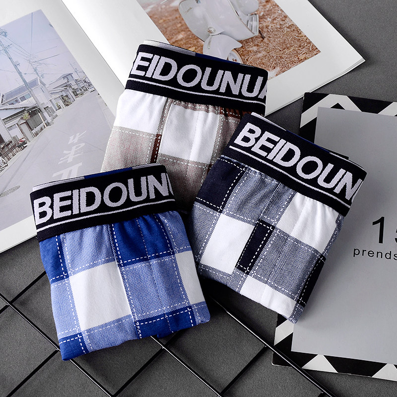 Trend black plaid men's underwear men's arrow pants cotton youth personality boxer shorts loose shorts head