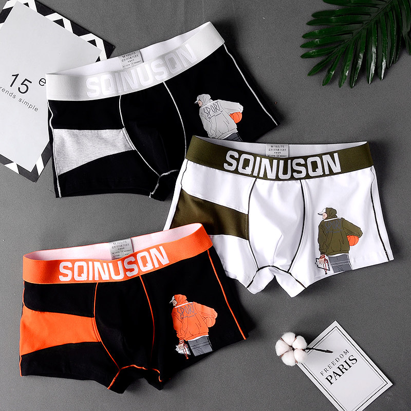 Trendy men's underwear men's cotton boxer pants summer boys boxer pants youth breathable personality pattern pants