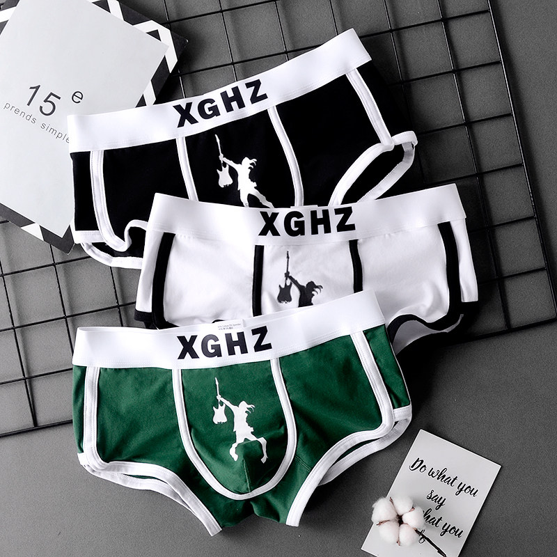 3 underwear men's pure cotton four-corner pants printed low waist Han version U convex youth movement comfortable and breathable four-corner safety pants underpants