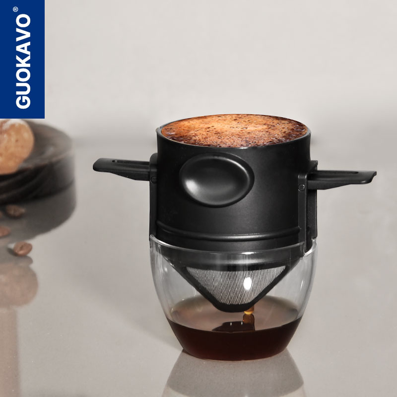 Guo Foldable Pour over Coffee Filter Cup Stainless Steel Filter Mesh Double Layer Filter Drip Device Tea Strainer