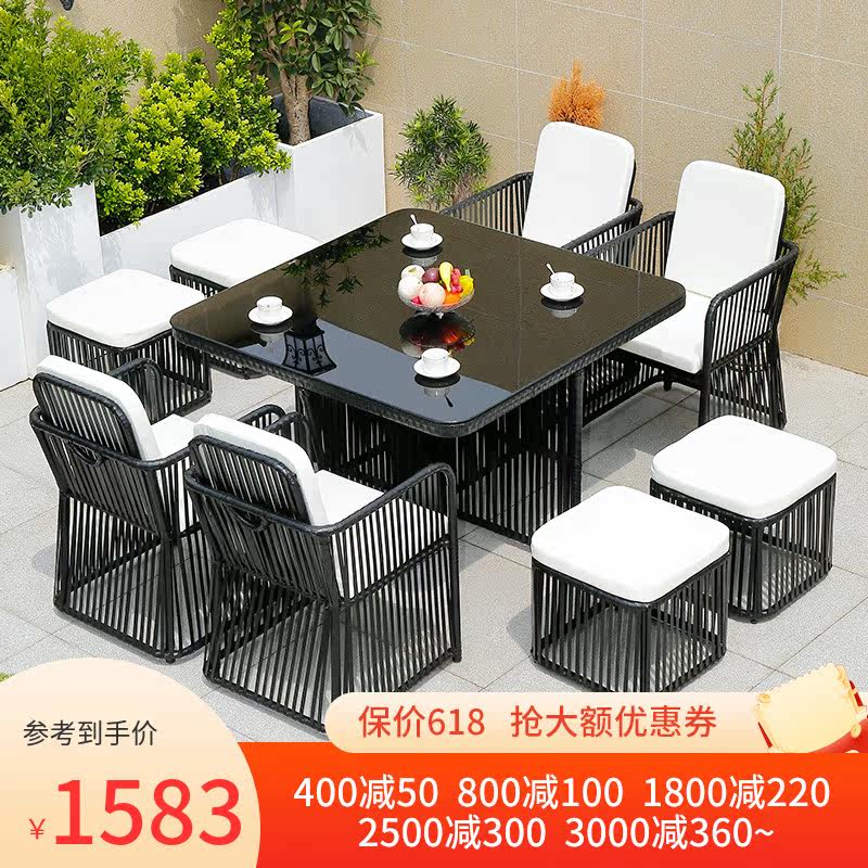 Outdoor rattan high back table and chairs Courtyard Casual Rattan Chairs Combined Terrace Outdoor Furniture Chairs Waterproof Rattan European-style chair